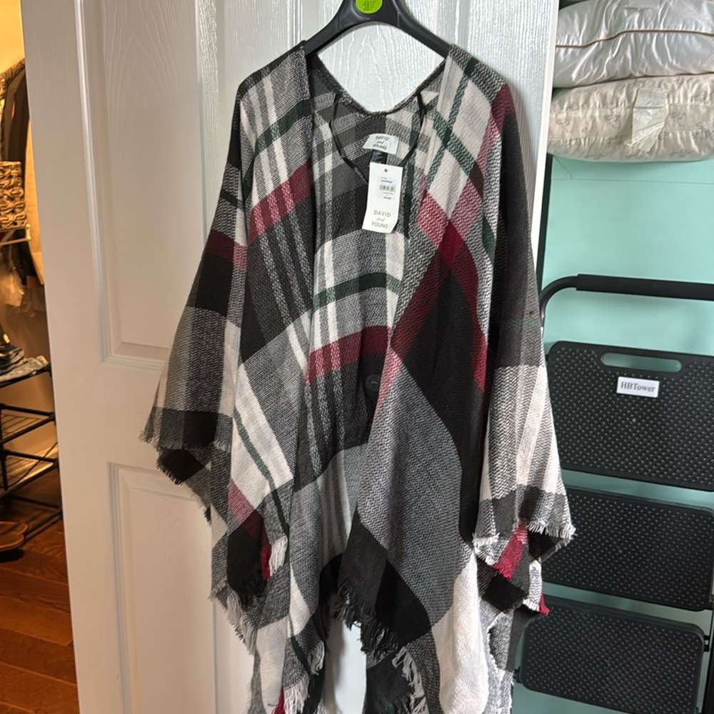 Green and red holiday plaid shawl wrap